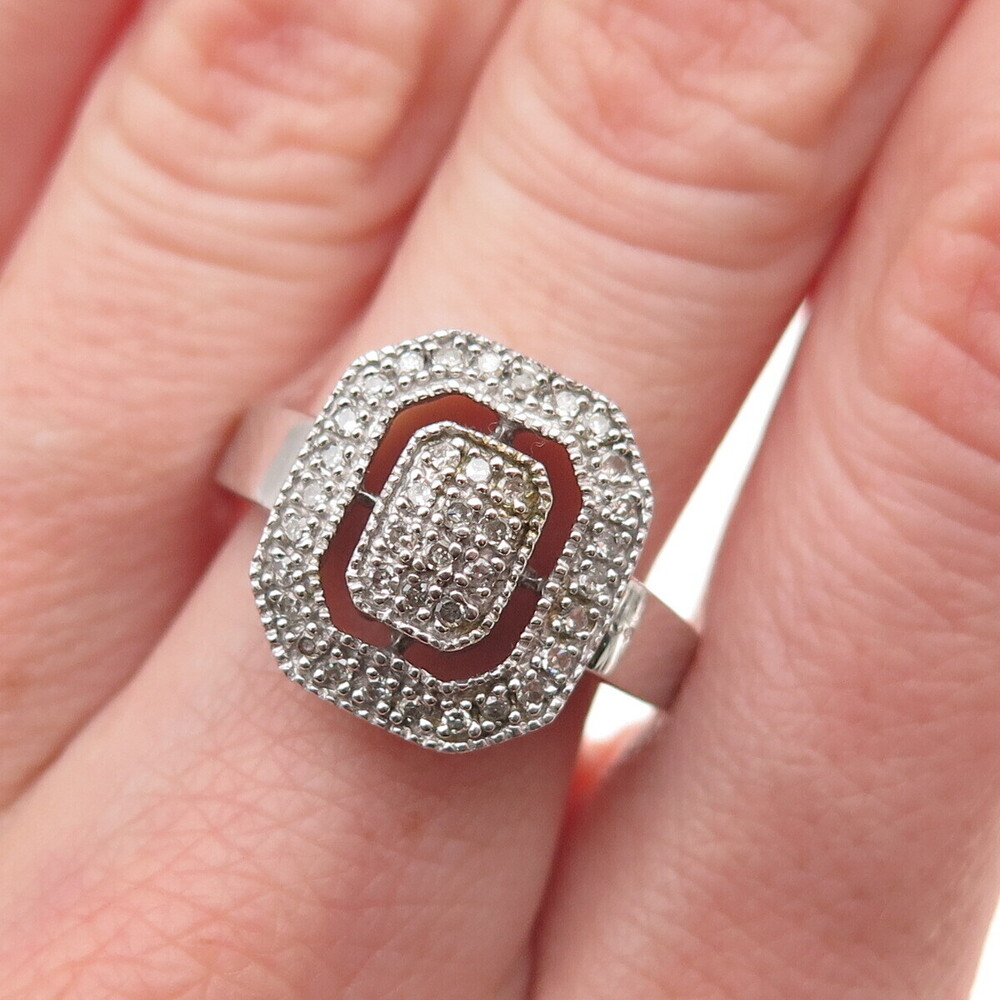 HN Heng Ngai 925 Sterling Silver Real Round-Cut Diamond Ring Size 8